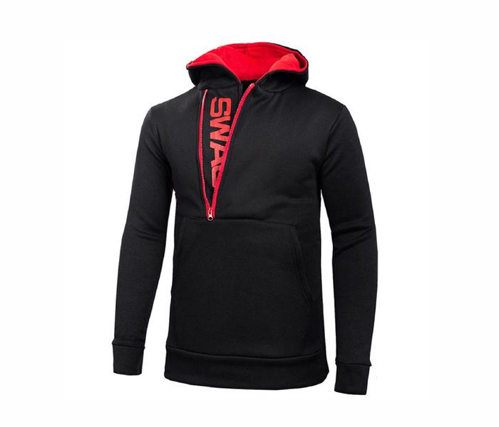 Hip Hop Zip Up Swag Hoodie Size Large - Black and Red - Zoom Image