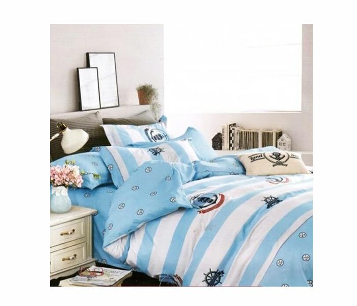 OKKO Elegant Double Size Bedsheet, Quilt And 2 Pillow Covers, 4 pieces set, GH 277 - Blue And White - Zoom Image