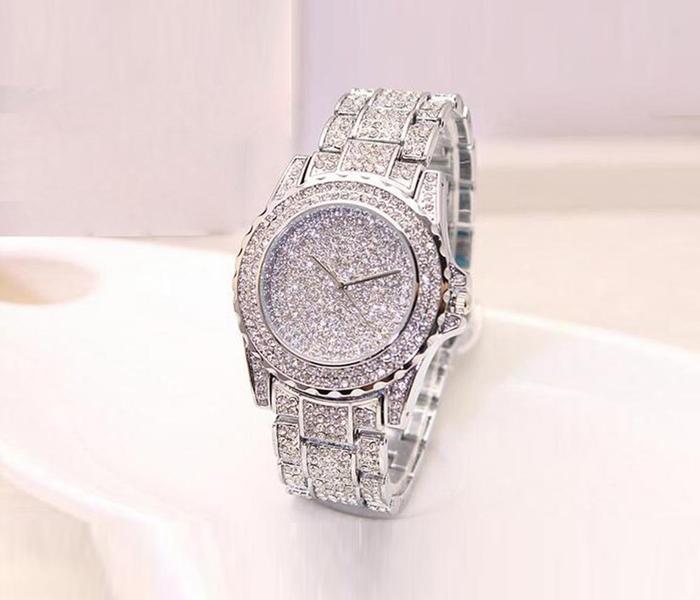 Geneva Luxury Full Diamonds Fashion Stainless Steel Watch For Women - Silver - Zoom Image 2