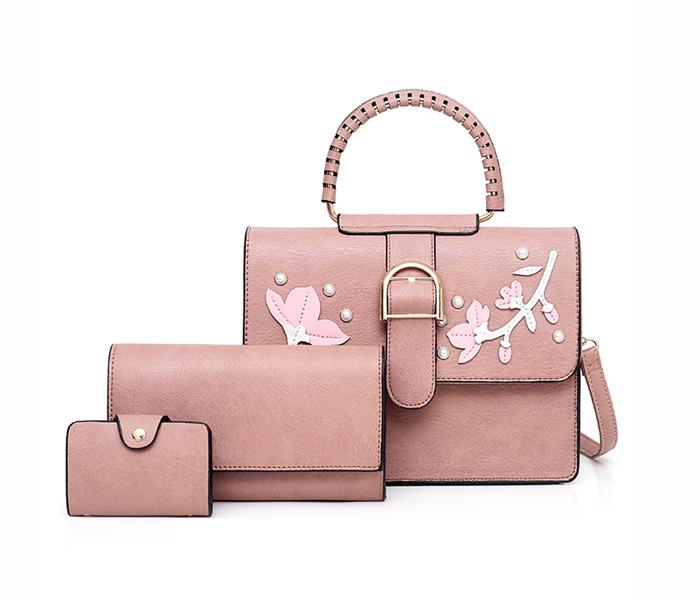 Floral 3 Pieces Sets Women’s Purse Leather Clutch Handbags For Ladies - Pink - Zoom Image 1