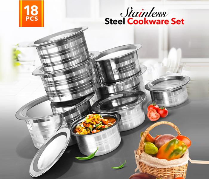 Timmy 18 Pieces Set Stainless Steel Shiny Cookware Set - Zoom Image 1