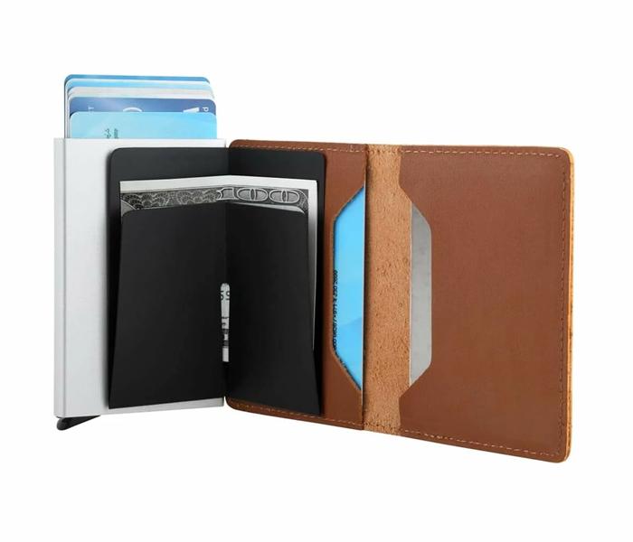 Bitza Ultra Slim Genuine Leather Card Holder Wallet 1247 with RFID Protection - Light Brown - Zoom Image 3