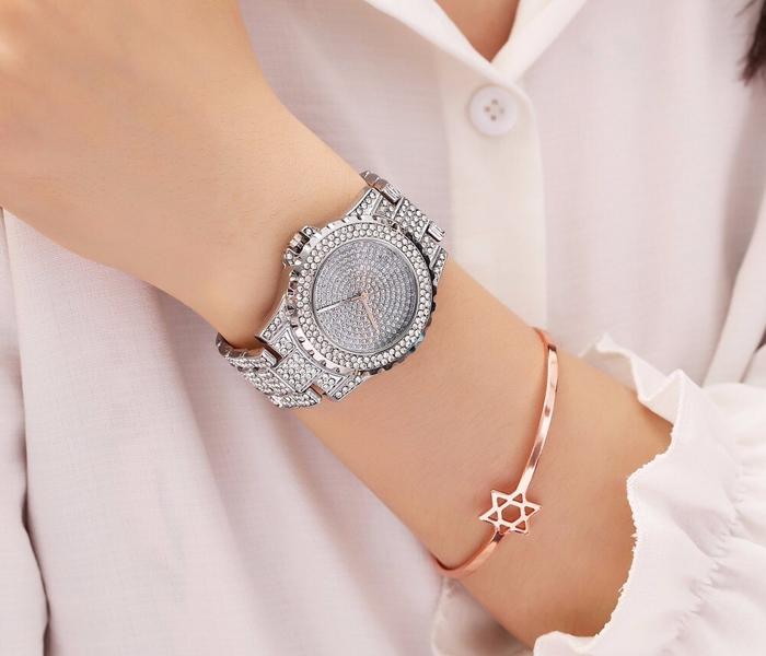 Geneva Luxury Full Diamonds Fashion Stainless Steel Watch For Women - Silver - Zoom Image 3