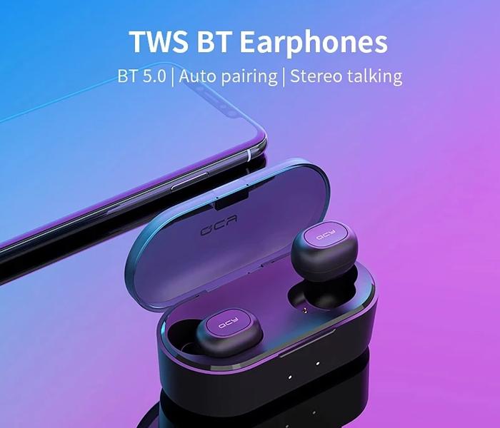 New QCY T2C BT 5.0 TWS Earbuds True Wireless Headphones Noise Cancellation with Dual Mic In-ear Stereo Earphones Sports Headset with Charger Case - Black - Zoom Image 3