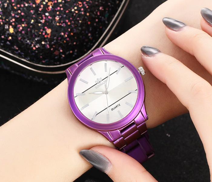 Rinnady Watch Luxury Colored Stainless Steel Strap Quartz Watch For Ladies - Purple - Zoom Image 2