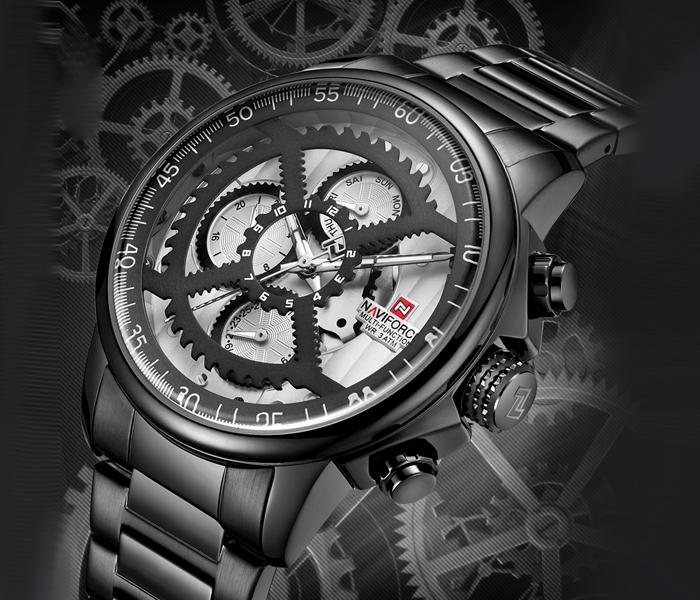 Naviforce NF9150 Luxury Chronograph Stainless Steel Strap Watch For Men - Black - Zoom Image 3