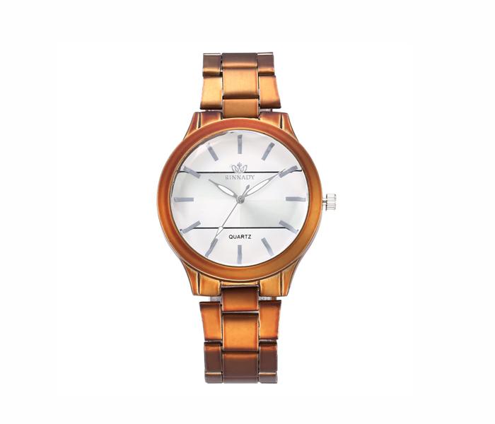 Rinnady Watch Luxury Colored Stainless Steel Strap Quartz Watch For Ladies - Brown - Zoom Image 1