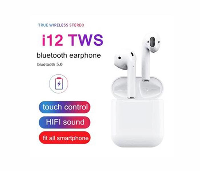 Abay Earphone Bluetooth V5.0 Wireless Technology i12 TWS - White - Zoom Image 1