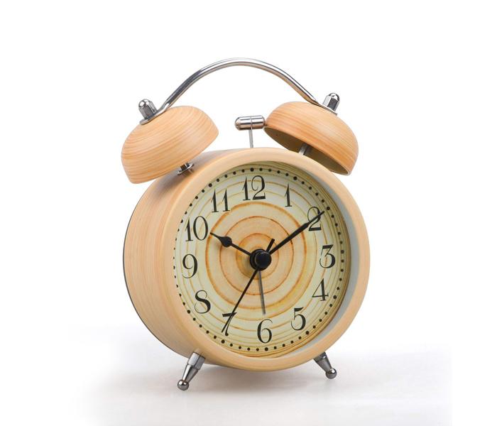 Twin Bell Loud Alarm Clock Imitation Wood Clock - Zoom Image 4