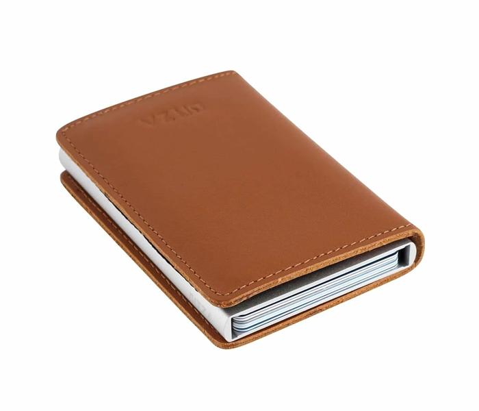 Bitza Ultra Slim Genuine Leather Card Holder Wallet 1247 with RFID Protection - Light Brown - Zoom Image 1