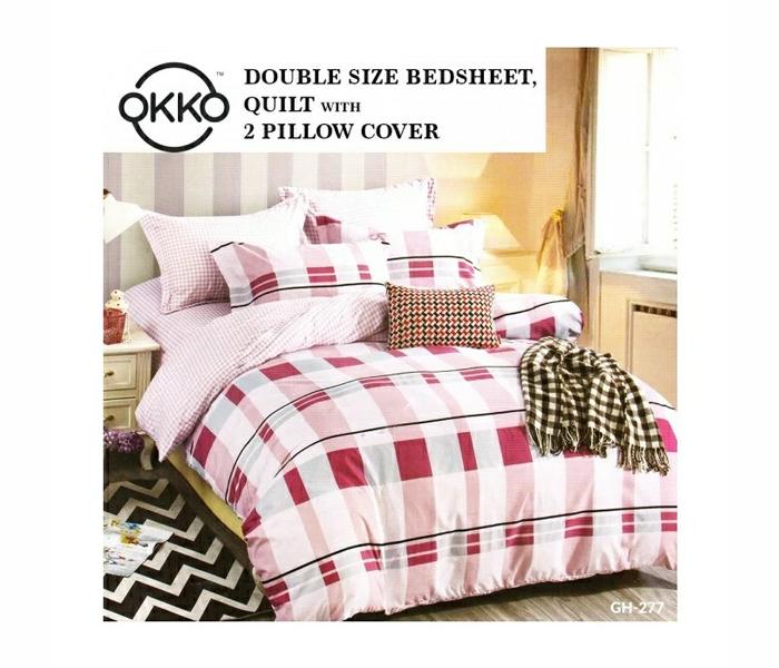 OKKO Elegant Double Size Bedsheet, Quilt And 2 Pillow Covers, 4 pieces set, GH 277 - Red - Zoom Image