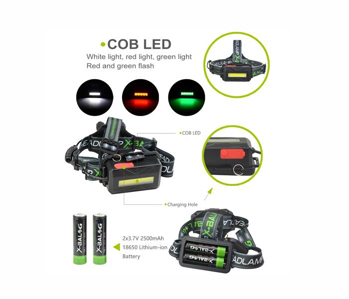 X-BALOG LED Headlamp, USB Rechargeable Flashlight, Waterproof & Comfortable - Black - Zoom Image 2