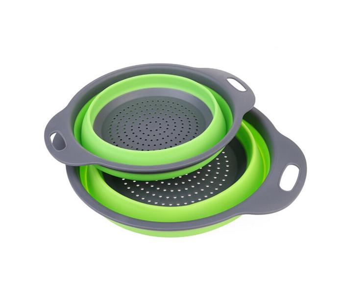 Silicone Foldable Kitchen Drain Basket Colander Bowl - Green - Zoom Image 2