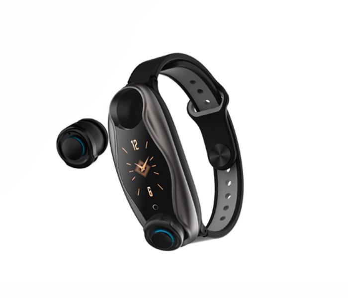 2 in 1 T90 Smart Fitness Bracelet With TWS Bluetooth Earphone - Black - Zoom Image 2