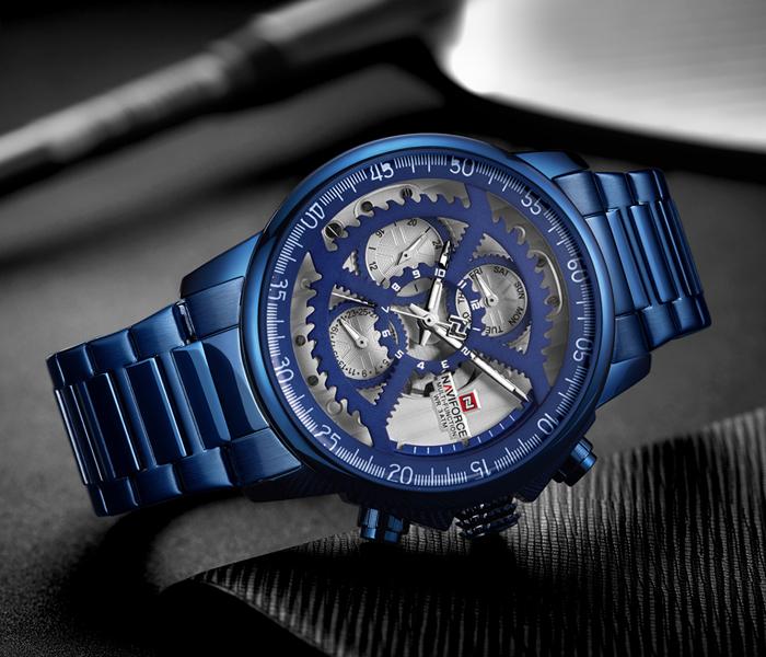 Naviforce NF9150 Luxury Chronograph Stainless Steel Strap Watch For Men - Blue - Zoom Image 1