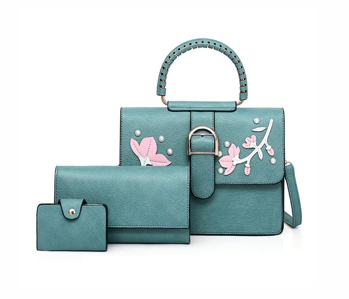 Floral 3 Pieces Sets Women’s Purse Leather Clutch Handbags For Ladies - Green - Zoom Image