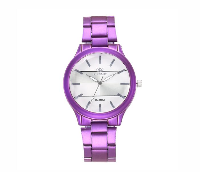 Rinnady Watch Luxury Colored Stainless Steel Strap Quartz Watch For Ladies - Purple - Zoom Image 1