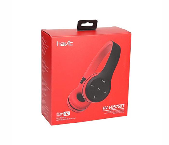 Havit HV-H2575BT Blk Red Folding Design Headphone with Bluetooth Function - Zoom Image