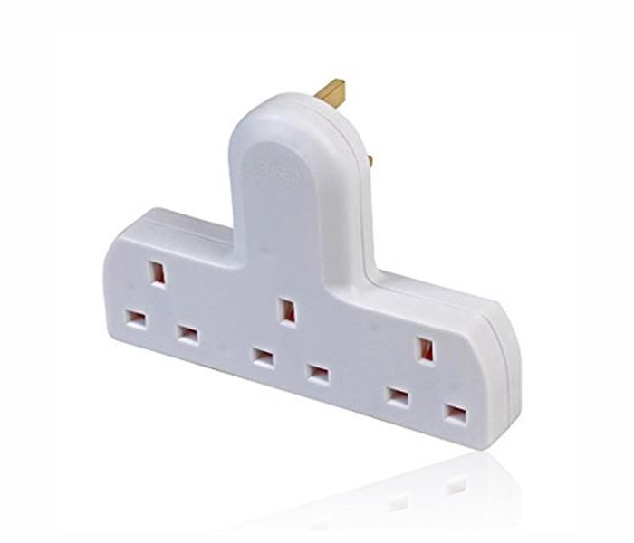 Micro 3 Way/Triple UK Mains 3 Pin 250v 13Amp Adapter Plug/Socket/Bar - White - Zoom Image