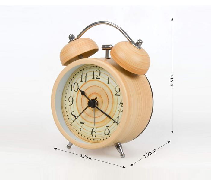 Twin Bell Loud Alarm Clock Imitation Wood Clock - Zoom Image 2