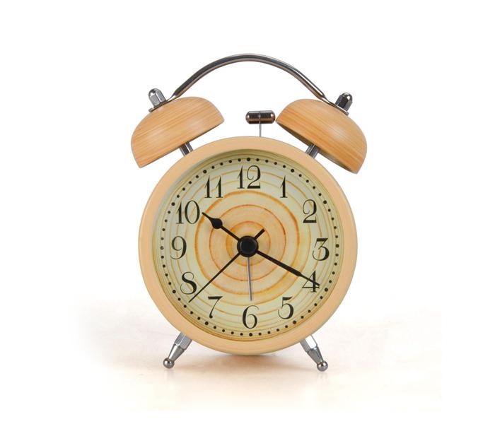 Twin Bell Loud Alarm Clock Imitation Wood Clock - Zoom Image 1