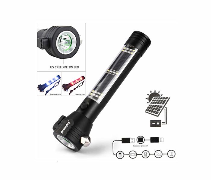 3W Solar Power LED Flash Light - Black - Zoom Image 3