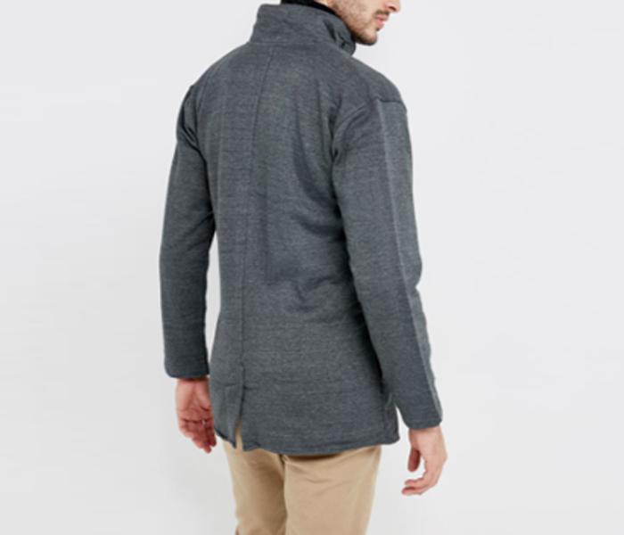 High Neck Coat For Men, Size Large - Charcoal Grey - Zoom Image 2