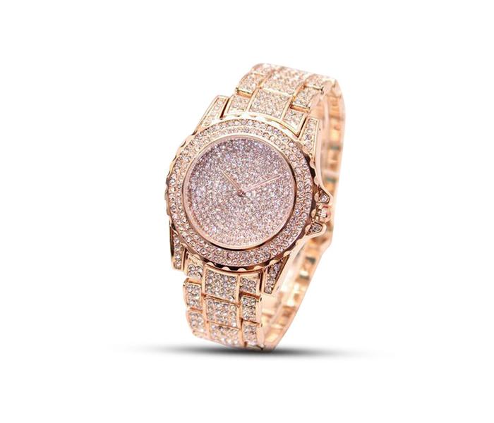 Geneva Luxury Full Diamonds Fashion Stainless Steel Watch For Women - Rose Gold - Zoom Image 1