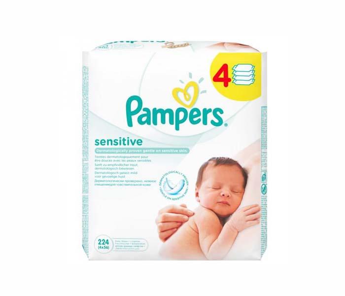 Pampers Baby Wipes Sensitive, 4's, 224 Count (4x56) - Zoom Image