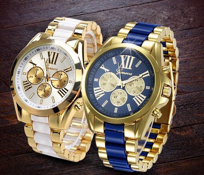 AKM Geneva Analogue Dial Watch Bundle 2 pc - Blue & White - Zoom Image