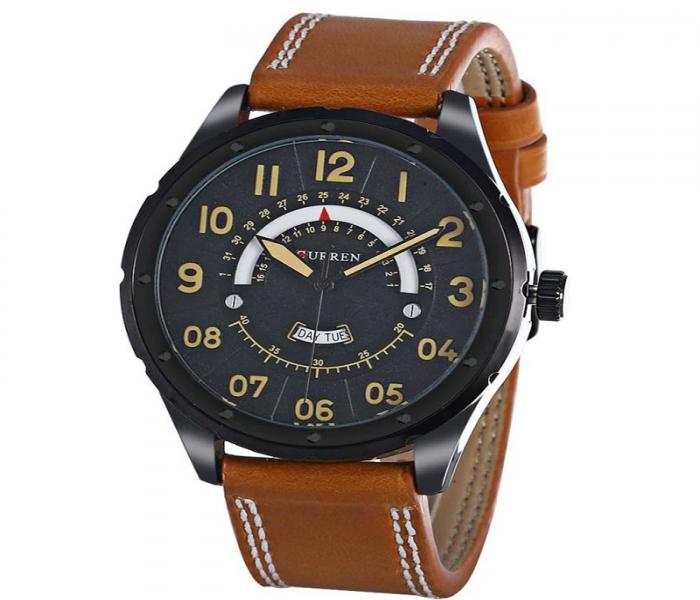 Curren Quartz Analog Watch Leather Band Waterproof Wristwatch with Date Display - Zoom Image 1