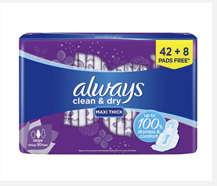 Always Super Plus Clean And Dry Maxi Thick Pads With Wings - 50 Pads - Zoom Image 1