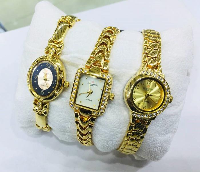 Glamour Women&#039;s Watch Combo Water Resistant - Set of 3 (Gold Color) - Zoom Image 1