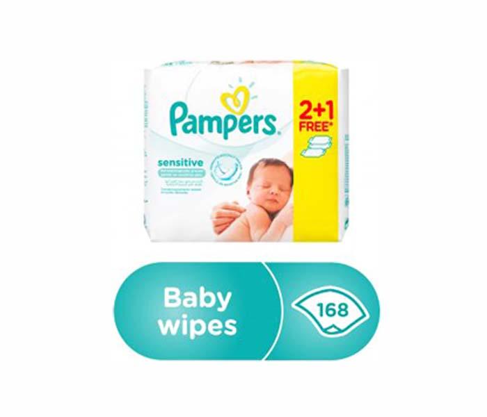 Pampers Baby Wipe Sensitive, 2+1free, 168 Count (3x56) - Zoom Image