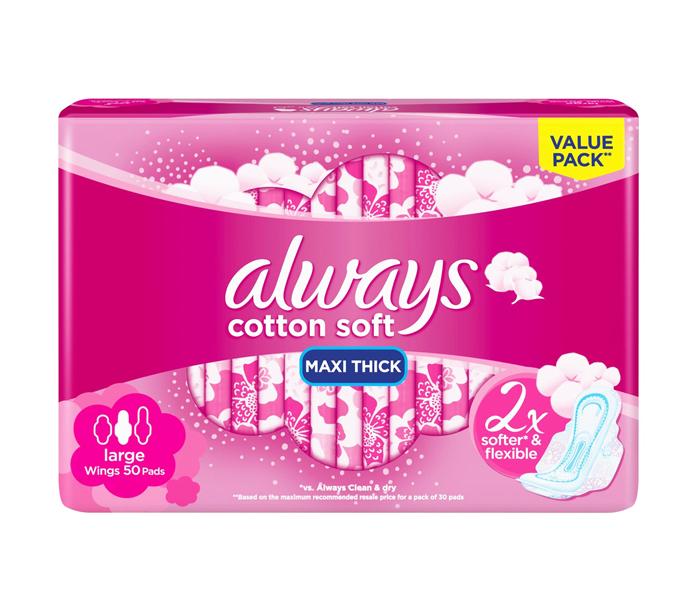 Always Cotton Soft Maxi Thick Pad With Large Wings - 50 Pads - Zoom Image 1