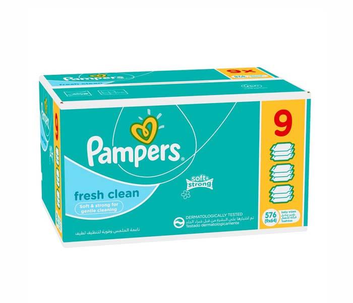 Pampers Baby Wipes Fresh Clean, 6+3 Free, 576 Count (9x64) - Zoom Image