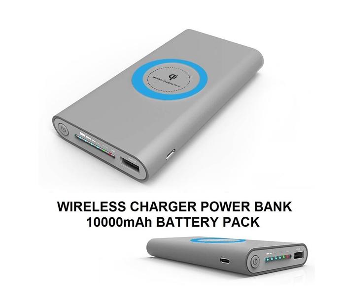 MQ 10,000mAh Portable USB 3 in 1 Wirelss Power Bank - Grey - Zoom Image 1