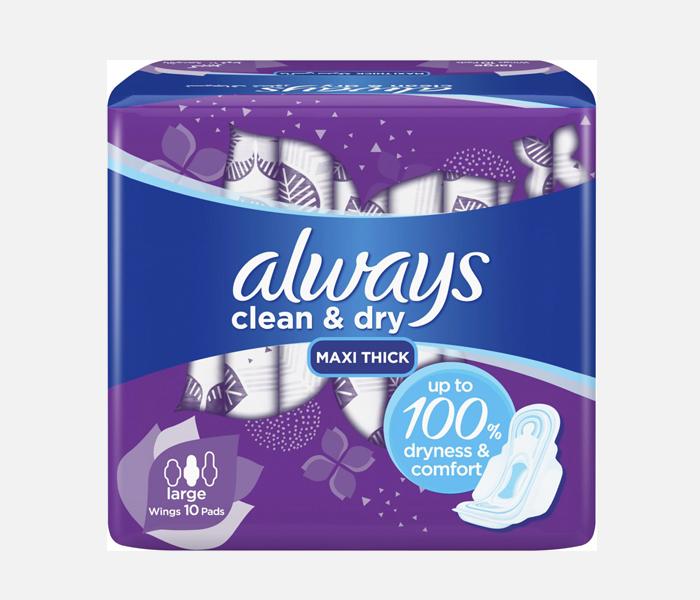 Always Super Plus Clean And Dry Maxi Thick Pads With Wings - 10 Pads - Zoom Image 1