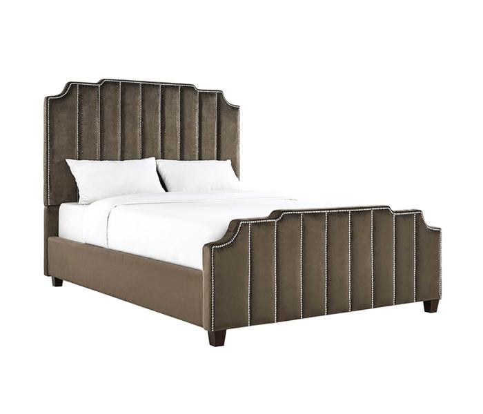 Chareau Velvet Upholstered Nailhead Bed  Queen Bed with Mattress  in Brown  Color - Zoom Image