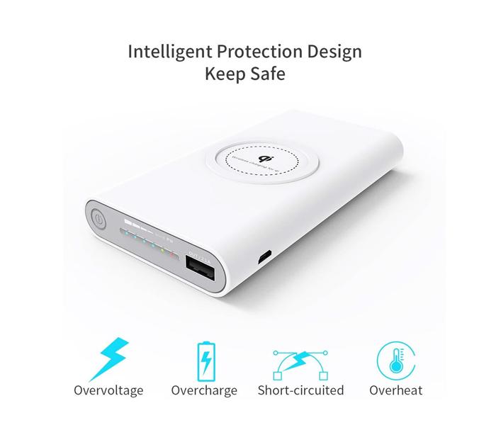 MQ 10,000mAh Portable USB 3 in 1 Wirelss Power Bank - White - Zoom Image 3