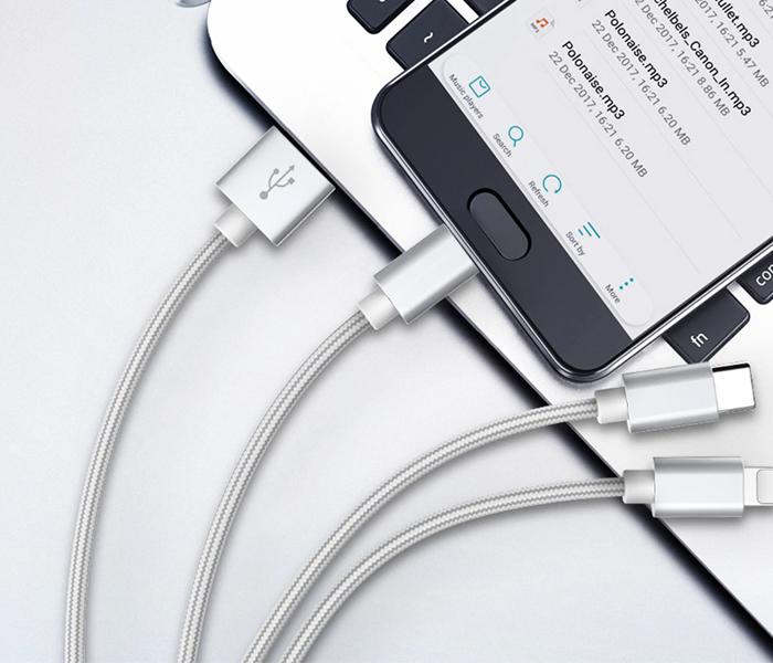 Fast Charging 3 in 1 Micro USB Data Cable - Silver - Zoom Image 4