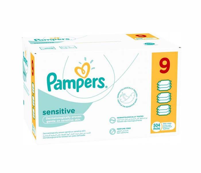 Pampers Baby Wipes Sensitive, 6+3 Free, 504 Count (9x56) - Zoom Image