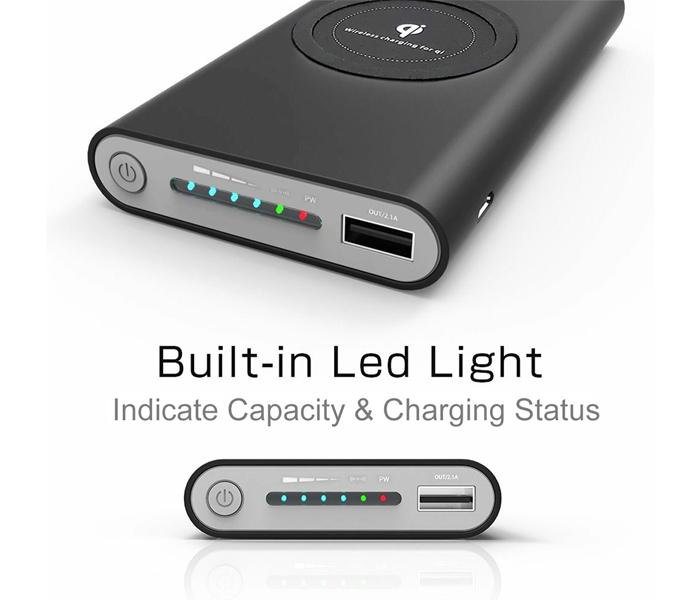 MQ 10,000mAh Portable USB 3 in 1 Wirelss Power Bank - Black - Zoom Image 2