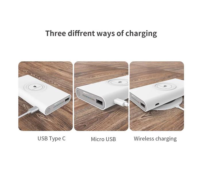 MQ 10,000mAh Portable USB 3 in 1 Wirelss Power Bank - White - Zoom Image 4