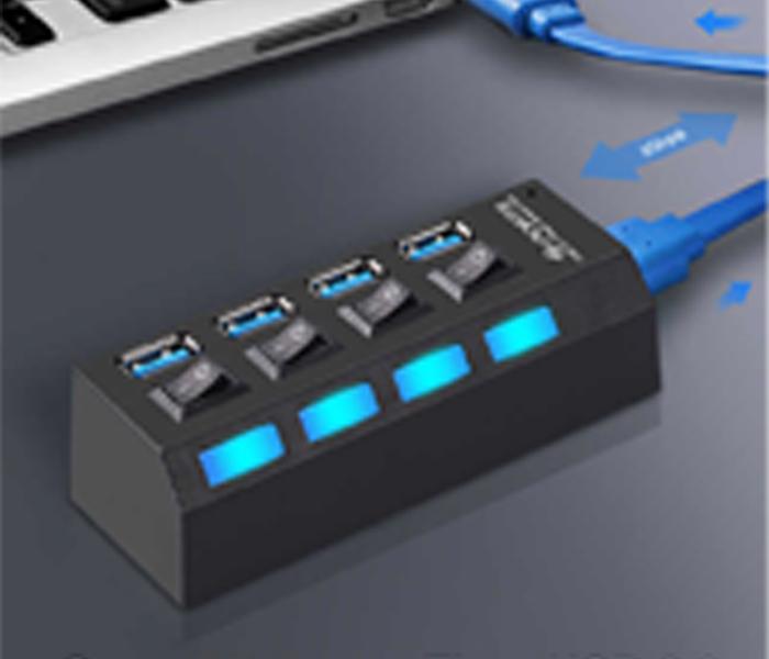 High Speed 4 Port USB 3.0 HUB With Switch Support - Black - Zoom Image 1