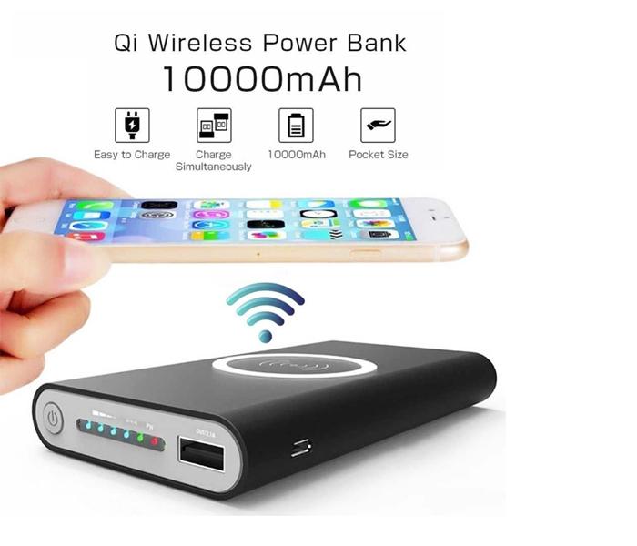 MQ 10,000mAh Portable USB 3 in 1 Wirelss Power Bank - Black - Zoom Image 3