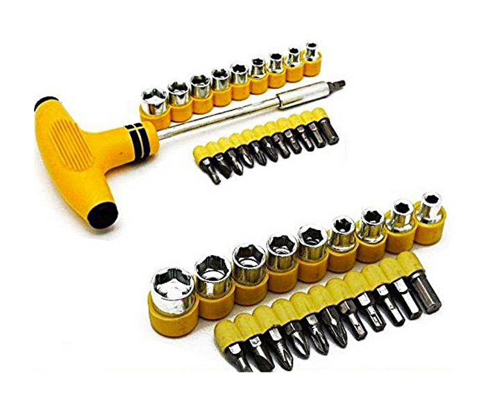 Multi Purpose 24 Pieces Screwdriver Socket Set and Bit Tool Kit Set - Yellow - Zoom Image 2