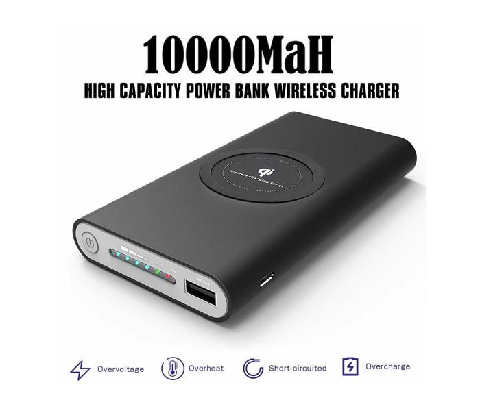 MQ 10,000mAh Portable USB 3 in 1 Wirelss Power Bank - Black - Zoom Image 1