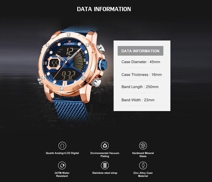 NAVIFORCE Mens Wrist Watch For Men NF9172S Blue Strap - Rose Gold - Zoom Image 5