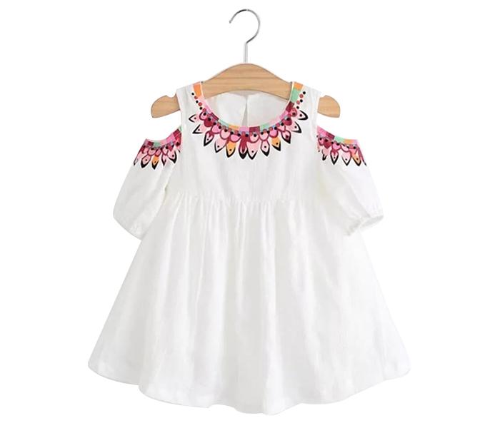 Little Wings 3 Years Hand Embroidery Flower Pattern Off Shoulder Girl Dress - White - Zoom Image 1